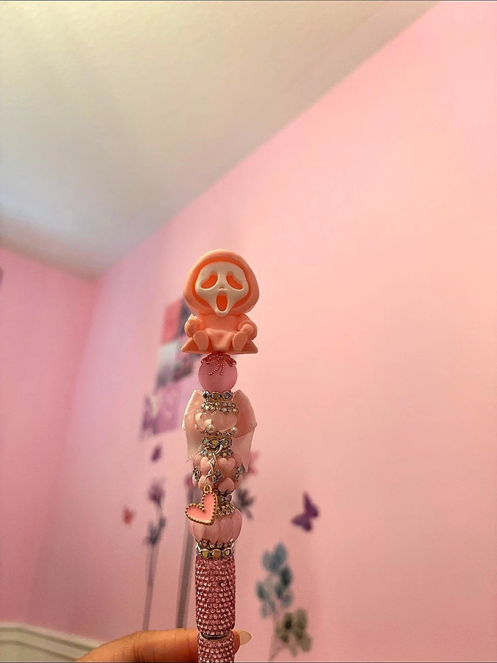 Pink Ghostface Beaded Rhinestone Pen - Picture 2 of 2